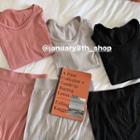 Set: Long-sleeve Ribbed Thermal Top + Skinny Pants