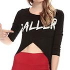 Letter 3/4-sleeve Cropped Top