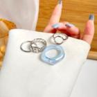 Ring Set Set Of 4 - 3 Silver & 1 Blue - One Size