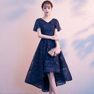Short-sleeve High-low Cocktail Dress