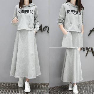 Set: Lettering Hoodie + Maxi A-line Skirt