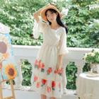 Rose Print Elbow-sleeve A-line Dress