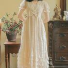Short-sleeve Lace Ruffle Midi A-line Dress
