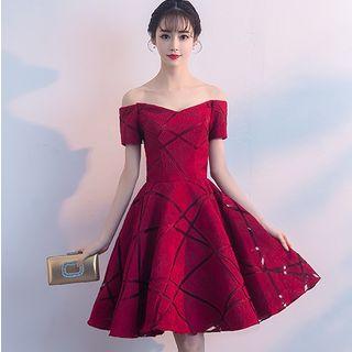 Off-shoulder Short-sleeve Mini Prom Dress