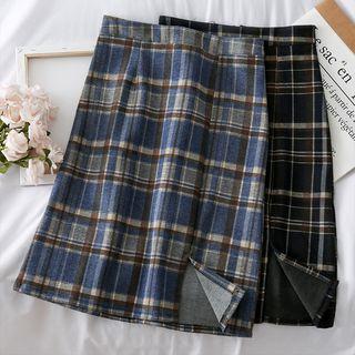 England-plaid Midi Skirt