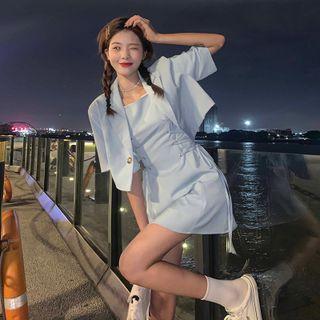 Spaghetti Strap Lace-up A-line Dress / Short-sleeve Blazer