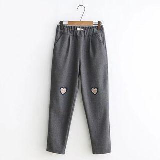 Heart Embroidered Slim Fit Pants