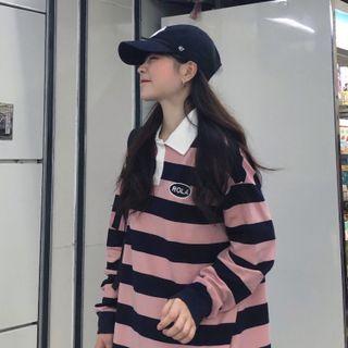 Striped Polo Sweatshirt Stripes - Pink - One Size