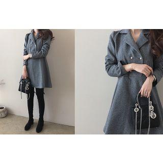 Notched-lapel Faux-pearl A-line Dress