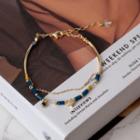 Rhinestone Layered Alloy Bracelet Blue & Gold - One Size