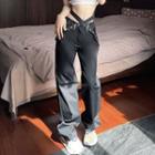 Mid Waist Buckled Cutout Wide Leg Pants