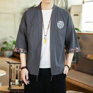 3/4-sleeve Linen Open-front Jacket