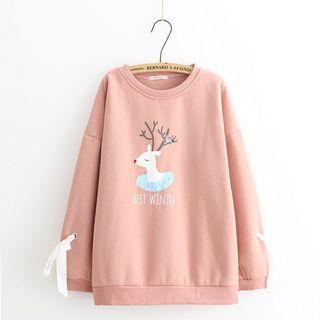 Long-sleeve Bow-accent Printed Top
