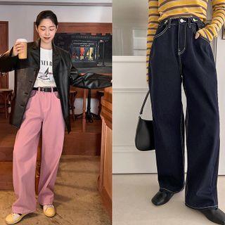 Contrast-stitch Wide-leg Pants