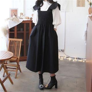 Smocked-waist Suspender Dress Black - One Size