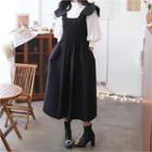 Smocked-waist Suspender Dress Black - One Size