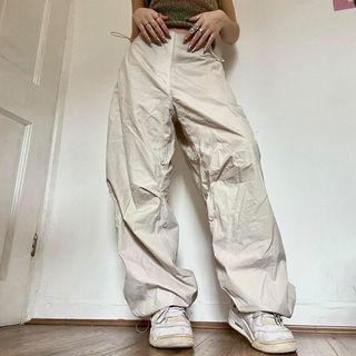 Mid Rise Plain Drawcord Wide Leg Pants