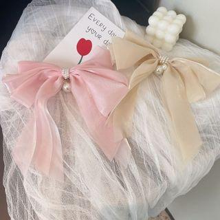 Bow Organza Faux Pearl Hair Clip