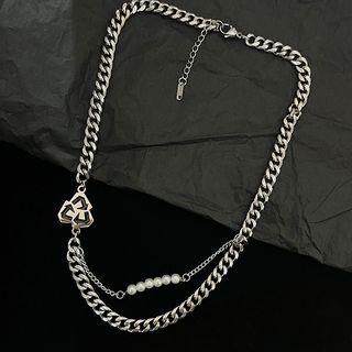 Chain Faux Pearl Necklace Silver - One Size