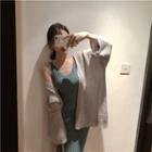 Plain Sleeveless Knit Dress / Loose-fit Cardigan