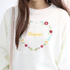 Lettering Flower-embroidered Sweater