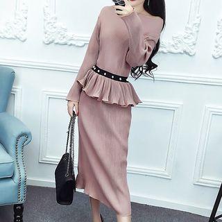 Set: Peplum Long-sleeve Top + Skirt