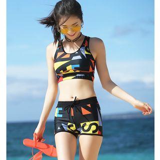 Set Of 2: Printed Tankini Top + Swim Shorts
