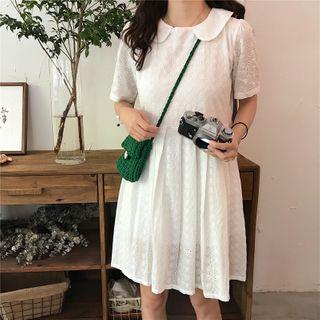 Short-sleeve Collar Mini A-line Lace Dress As Shown In Figure - One Size