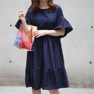Ruffle-sleeve Eyelet-lace Panel Dress