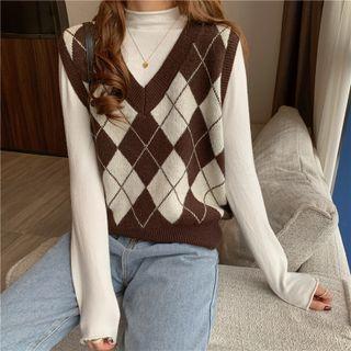 Argyle Lattice Knit Vest / High-neck Cotton Shirt ( Various Designs )