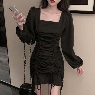 Square-neck Drawstring Mini A-line Dress