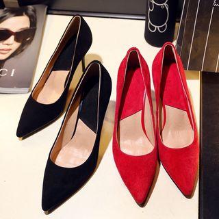 Genuine Leather Pointed Pumps