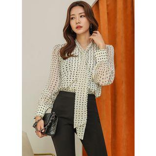 Tie-front Heart Pattern Chiffon Blouse