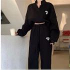 Long-sleeve V-neck Lettering Sweatshirt / Sweatpants