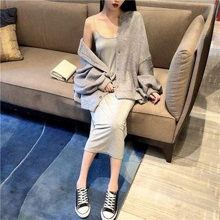 Spaghetti Strap Midi Dress / Buttoned Jacket
