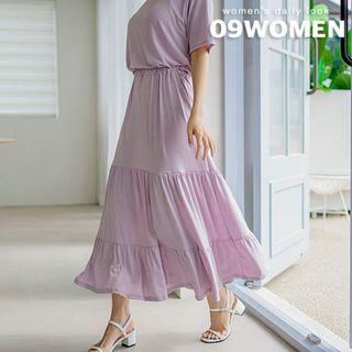 Plus Size Band-waist Maxi Tiered Dress