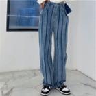 Striped High-waist Straight-leg Jeans