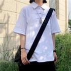 Elbow-sleeve Frog Buttoned Printed Polo Shirt