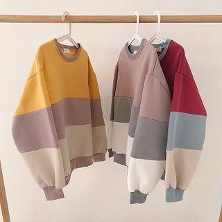 Color-block Striped Crewneck Sweatshirt