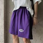 Embroidered Letter Contrast Trim Shorts