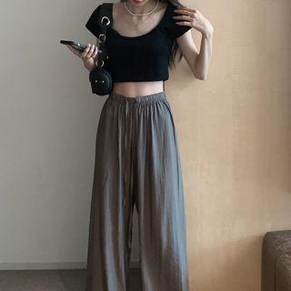Wide Leg Pants / Short-sleeve Crop Top