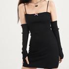 Skinny Knit Spaghetti-strap Dress With Sleeve Guards