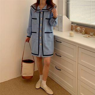 Long-sleeve Sailor Collared Striped Dress