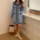 Long-sleeve Sailor Collared Striped Dress