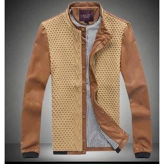 Knit Panel Faux-leather Jacket