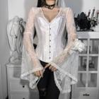 Bell-sleeve Tie-waist Lace Crop Top
