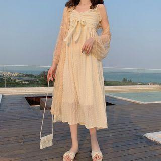 Ruffle Trim Strappy Midi Dress / Light Jacket