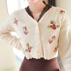 Flower Embroidered Scallop-edge Cardigan