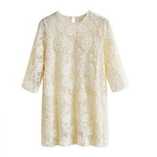 Elbow-sleeve Lace Mini Dress