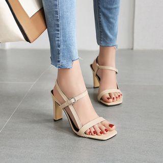 Faux Leather Strappy Chunky Heel Sandals